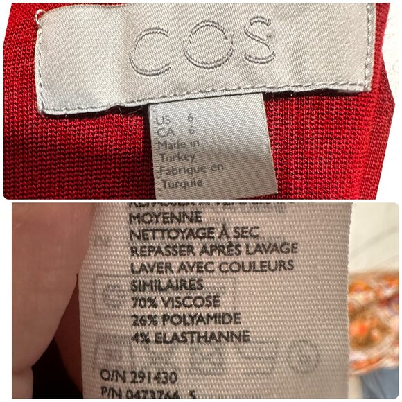 Cos Sheath Midi Long Dress Womens Size 6 Red Pleated Office Minimalist Pockets - Picture 3 of 13